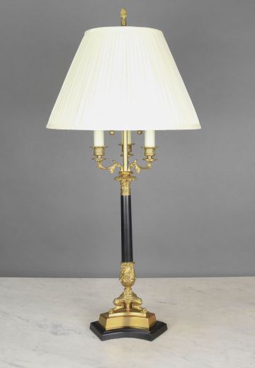 Formal Three Candle Black & Brass Table Lamp