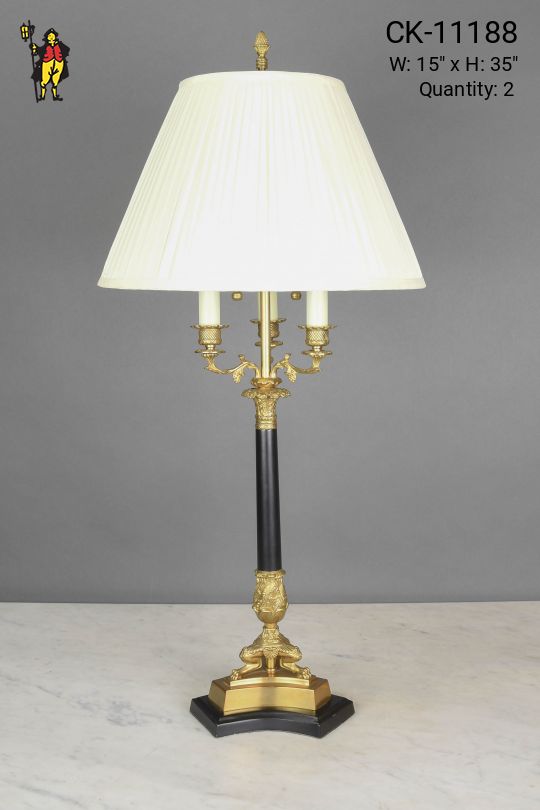 Formal Three Candle Black & Brass Table Lamp
