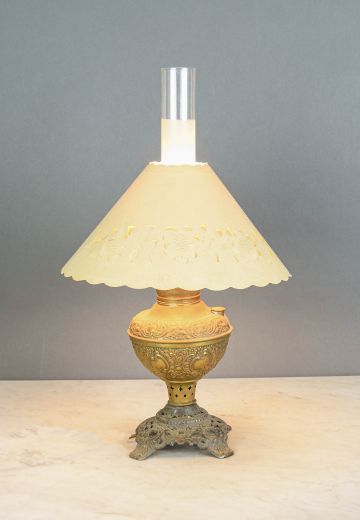 Brass Faux-Oil Table Lamp w/Paper Shade