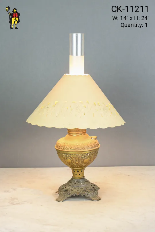 Brass Faux-Oil Table Lamp w/Paper Shade