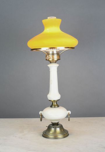 Faux-Oil White & Brass Ceramic Table Lamp