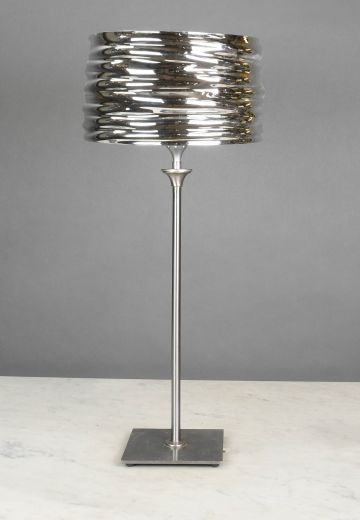 Modern Polished Nickel Shaded Stick Table Lamp