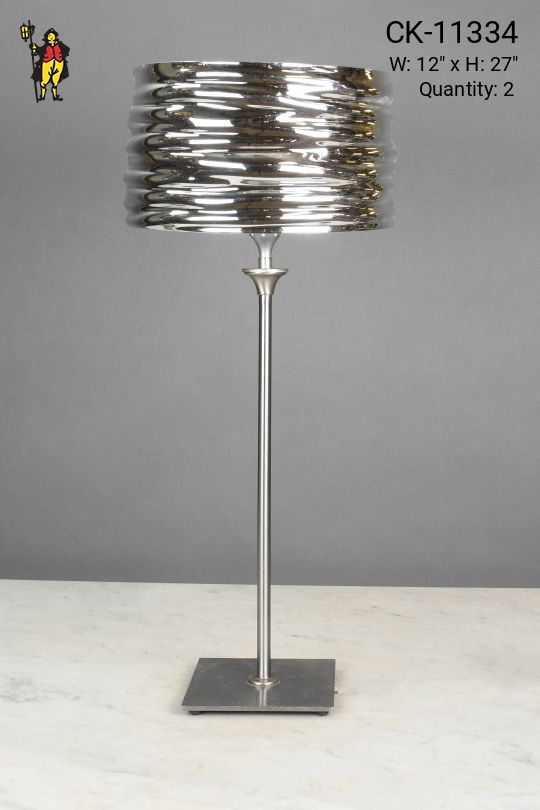 Modern Polished Nickel Shaded Stick Table Lamp