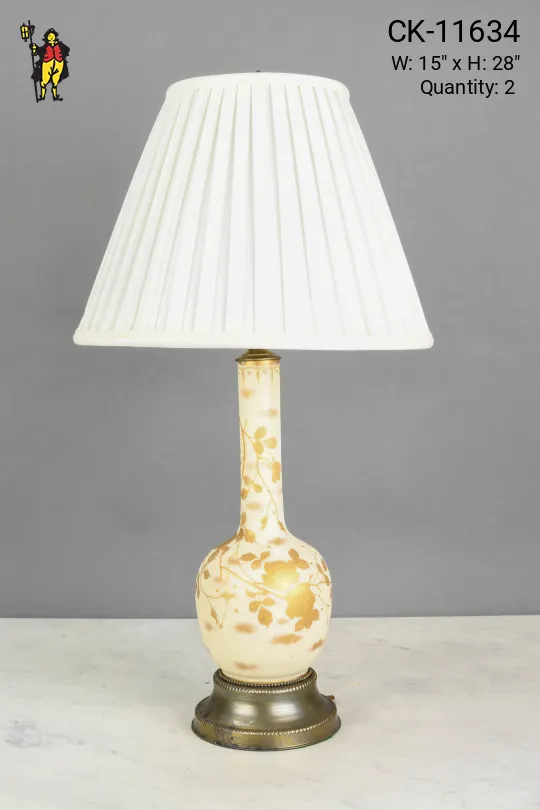 Cream & Gold Painted Floral Ceramic Table Lamp