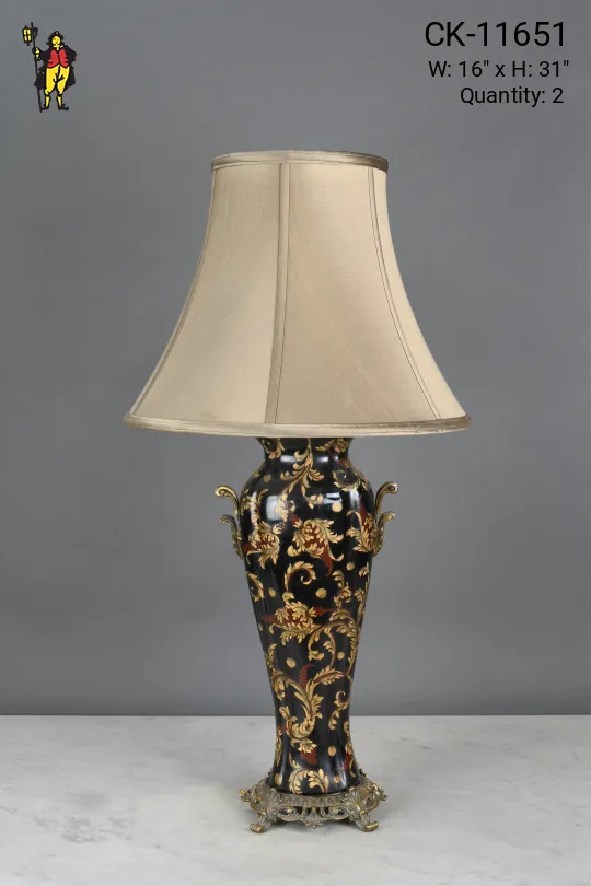 Formal Black Painted Ceramic Table Lamp