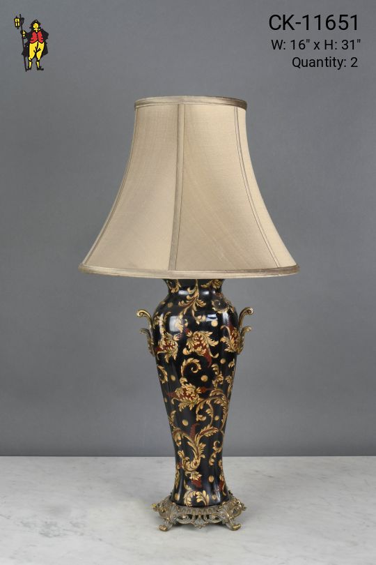 Formal Black Painted Ceramic Table Lamp