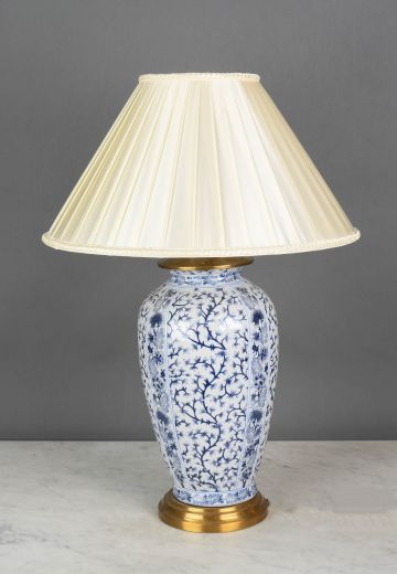Blue & White Painted Ceramic Table Lamp
