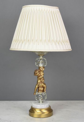 Brass, Crystal, & Marble Figure Table Lamp