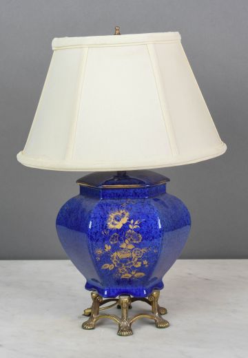 Blue Painted Footed Ceramic Table Lamp