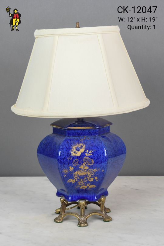 Blue Painted Footed Ceramic Table Lamp