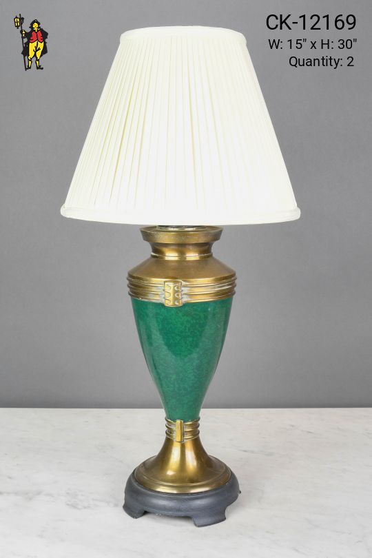 Green & Brass Footed Table Lamp