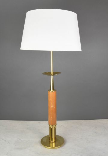 Mid Century Brass & Wooden Table Lamp
