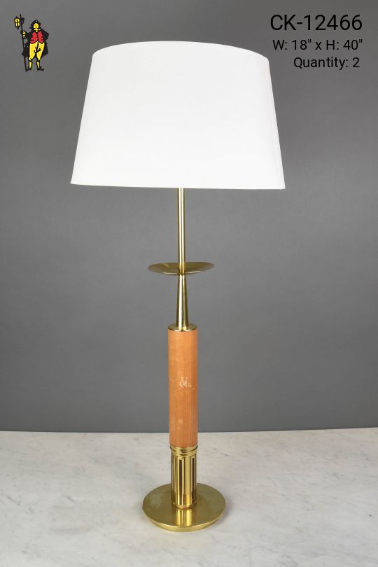 Mid Century Brass & Wooden Table Lamp