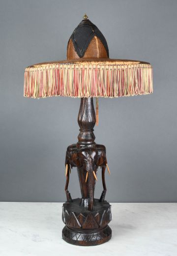 Wooden Elephant Table Lamp