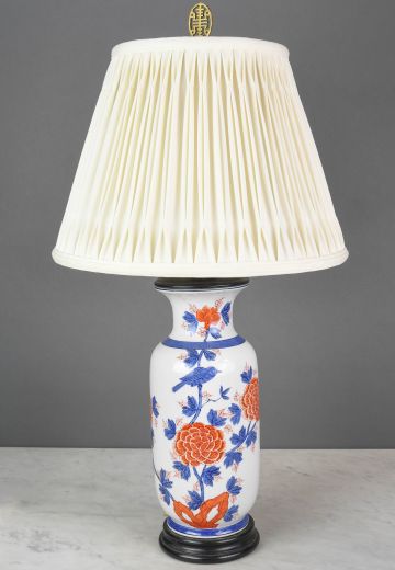 Floral Painted Blue & White Ceramic Table Lamp