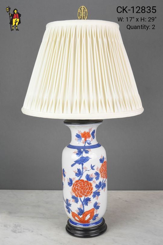 Floral Painted Blue & White Ceramic Table Lamp