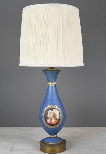 Painted Portraits Blue Ceramic Table Lamp