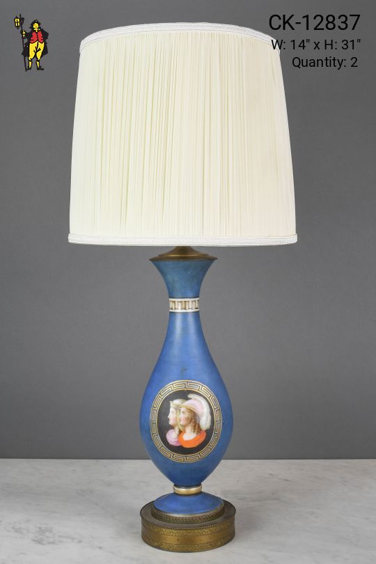Painted Portraits Blue Ceramic Table Lamp