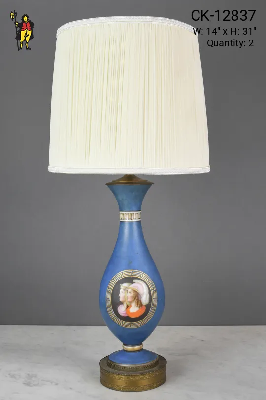 Painted Portraits Blue Ceramic Table Lamp