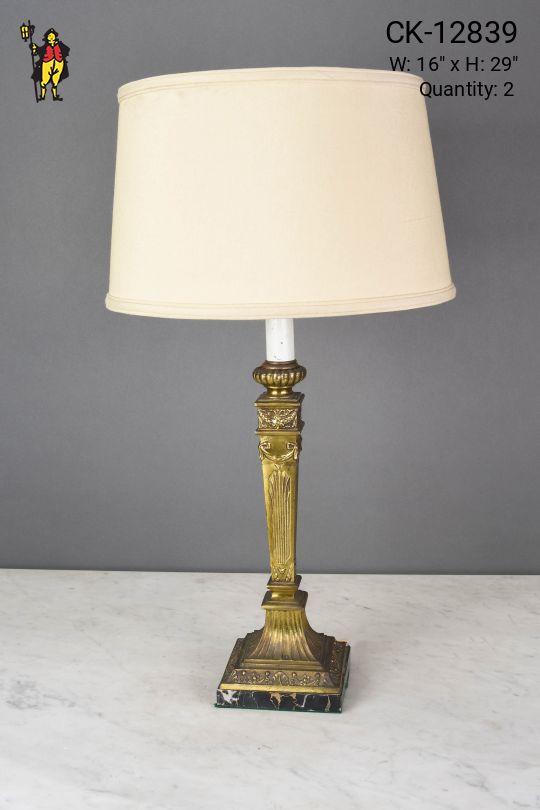Single Candle Brass & Marble Table Lamp