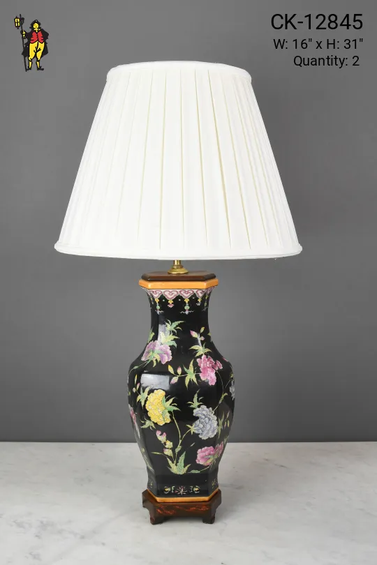 Painted Black Wooden Traditional Table Lamp