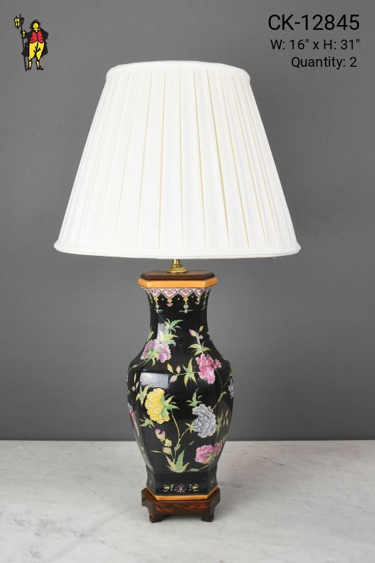 Painted Black Wooden Traditional Table Lamp