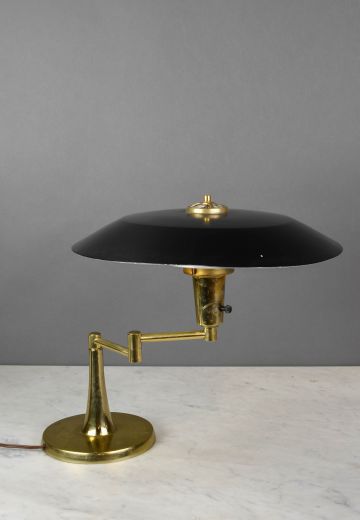 Black & Brass Mid Century Metal Shaded Swing Arm Table Lamp