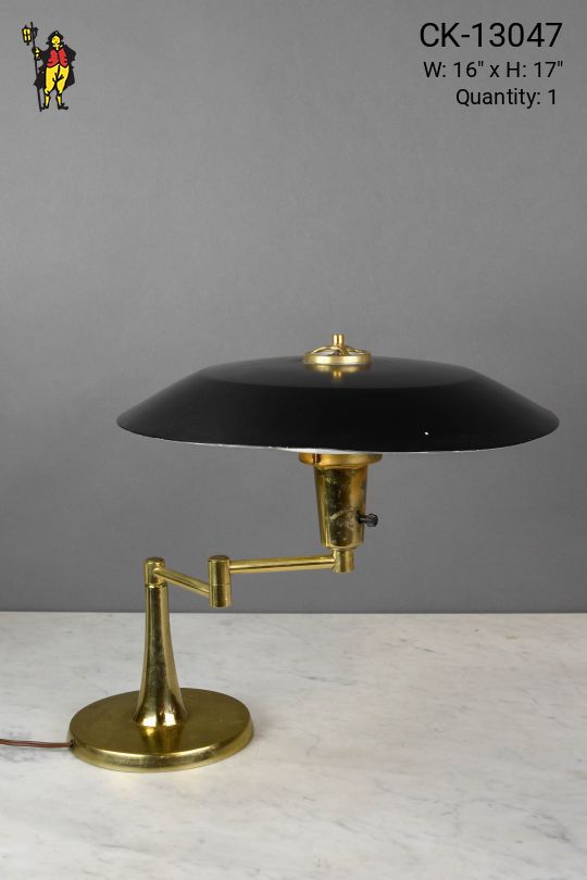 Black & Brass Mid Century Metal Shaded Swing Arm Table Lamp