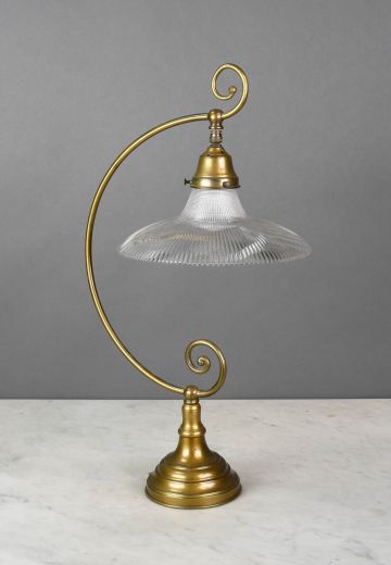 Brass Table Lamp w/Holophane Glass Shade