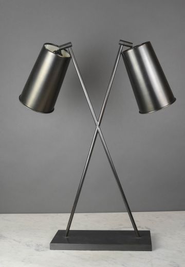 Metal Shaded Two Light Oversized Table Lamp