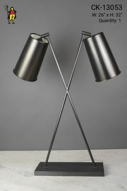Metal Shaded Two Light Oversized Table Lamp