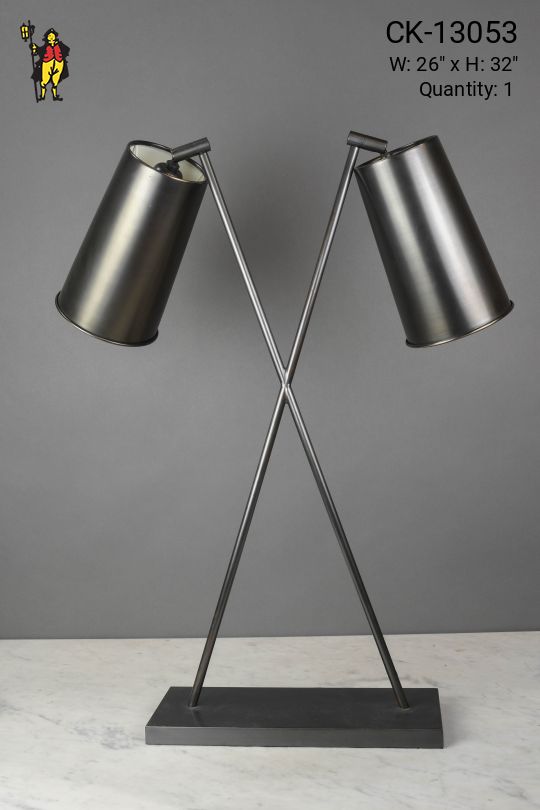 Metal Shaded Two Light Oversized Table Lamp