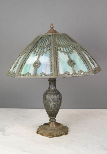 Blue Slag Glass Shaded Table Lamp