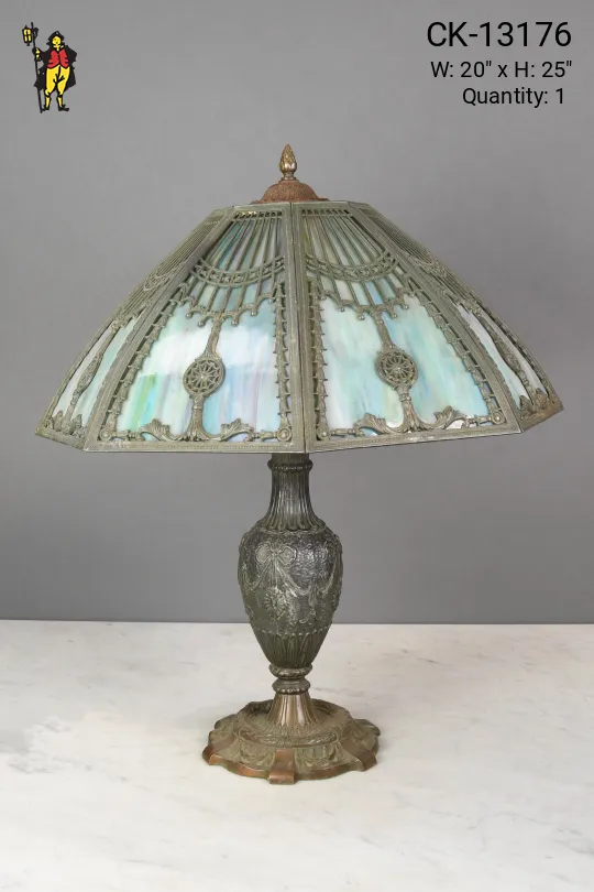 Blue Slag Glass Shaded Table Lamp