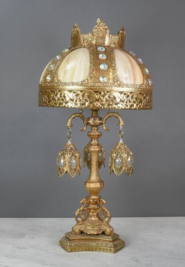 Ornate Five Light Slag Glass Shaded Fixture
