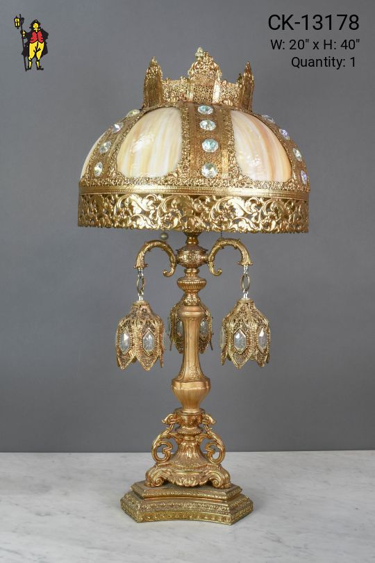 Ornate Five Light Slag Glass Shaded Fixture