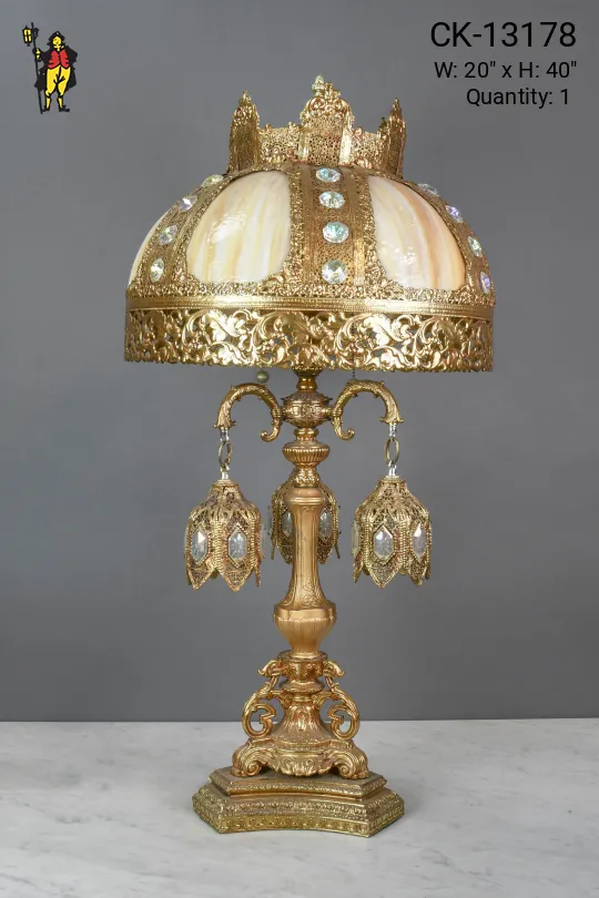 Ornate Five Light Slag Glass Shaded Fixture