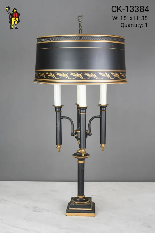 Four Candle Black & Painted Gold Table Lamp