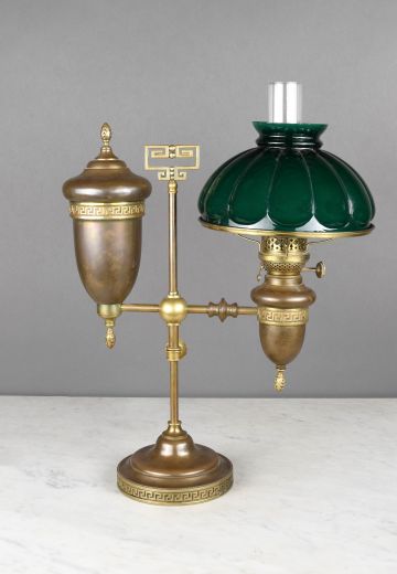 Faux Oil Student Shaded Brass Table Lamp