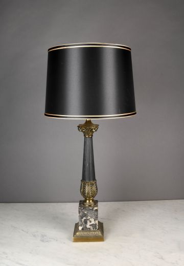Black & Brass Column Table Lamp w/Marble Base