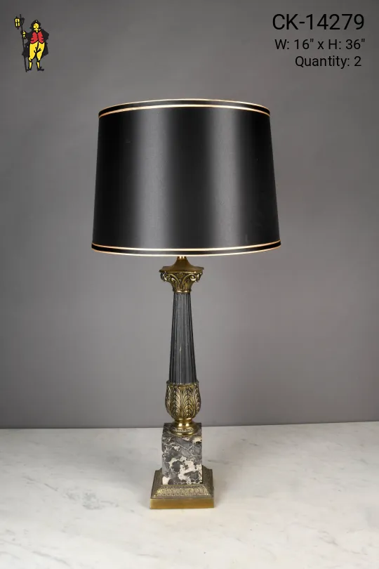 Black & Brass Column Table Lamp w/Marble Base