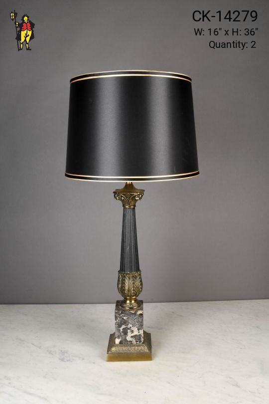 Black & Brass Column Table Lamp w/Marble Base