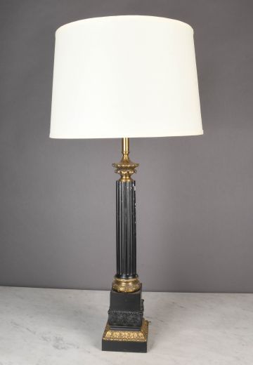Black & Brass Column Table Lamp