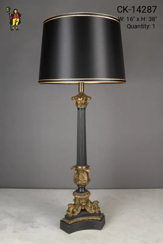 Black & Brass Footed Column Table Lamp