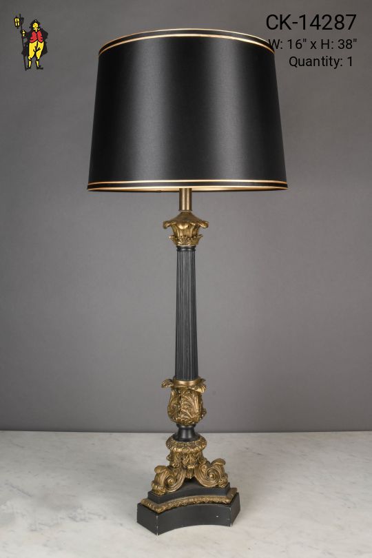 Black & Brass Footed Column Table Lamp