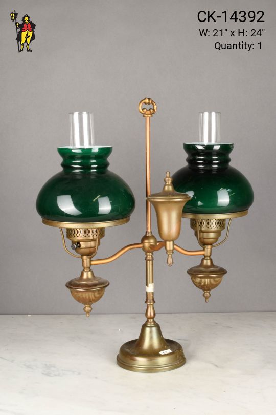 Two Light Faux-Oil Electrified Brass Table Lamp