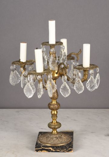 Brass & Crystal Five Light Table Candelabra