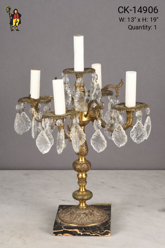Brass & Crystal Five Light Table Candelabra