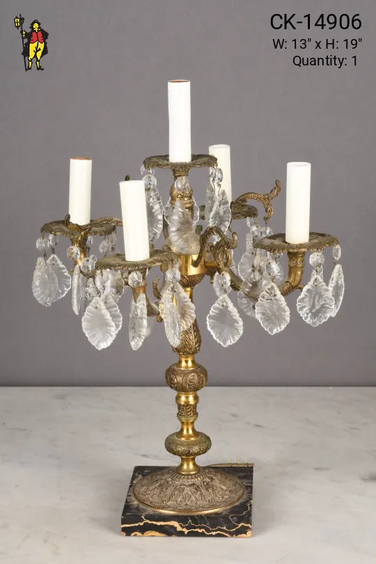 Brass & Crystal Five Light Table Candelabra