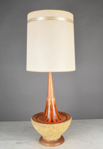 Orange & Beige Ceramic Mid Century Table Lamp